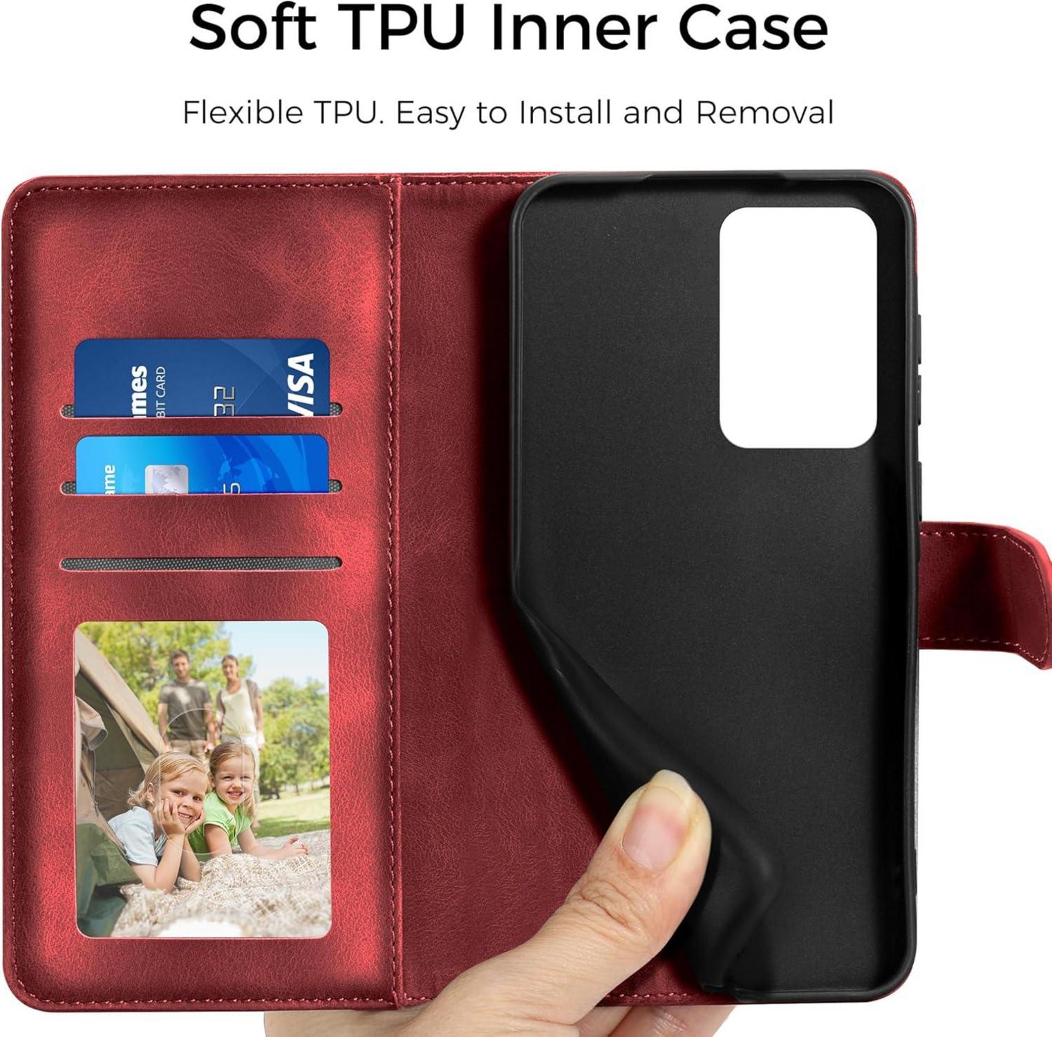 Samsung Galaxy A51 Lederhülle Wallet Case PU Flip Cover Rot