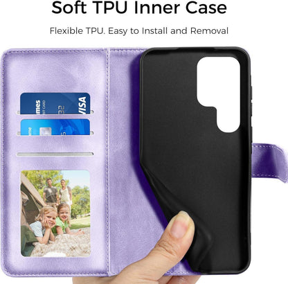 Handyhülle Samsung Galaxy S24 Ultra Flip Wallet PU Leder Tasche Hellviolett