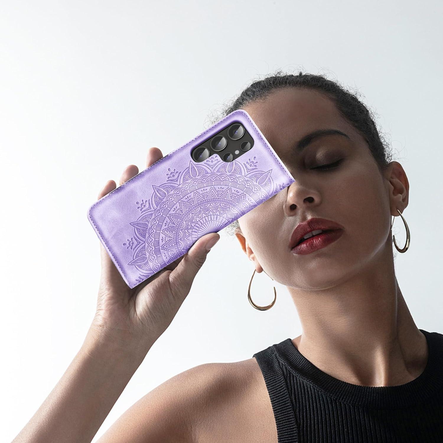Handyhülle Samsung Galaxy S24 Ultra Flip Wallet PU Leder Tasche Hellviolett