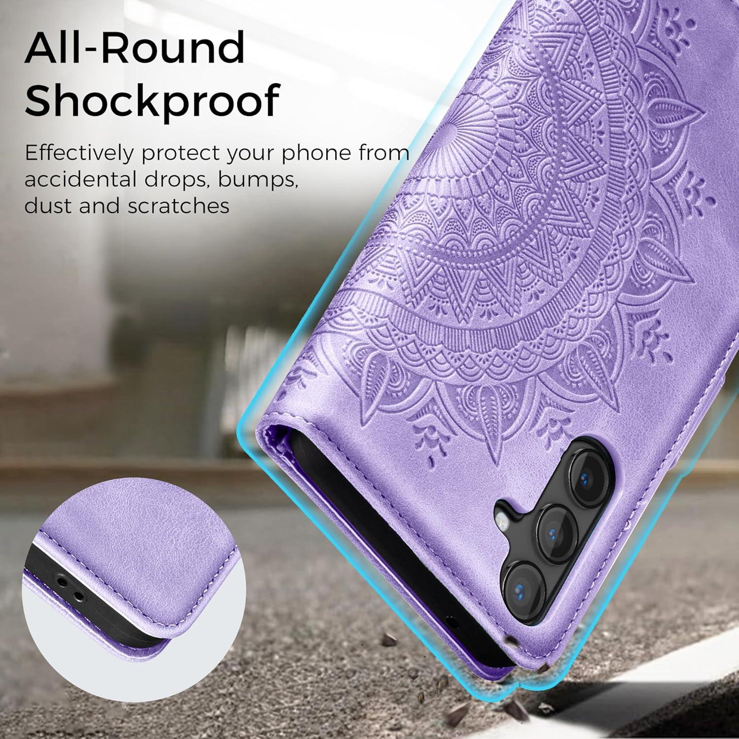Lederhülle Samsung Galaxy S24 5G Flip Wallet PU Case Hellviolett