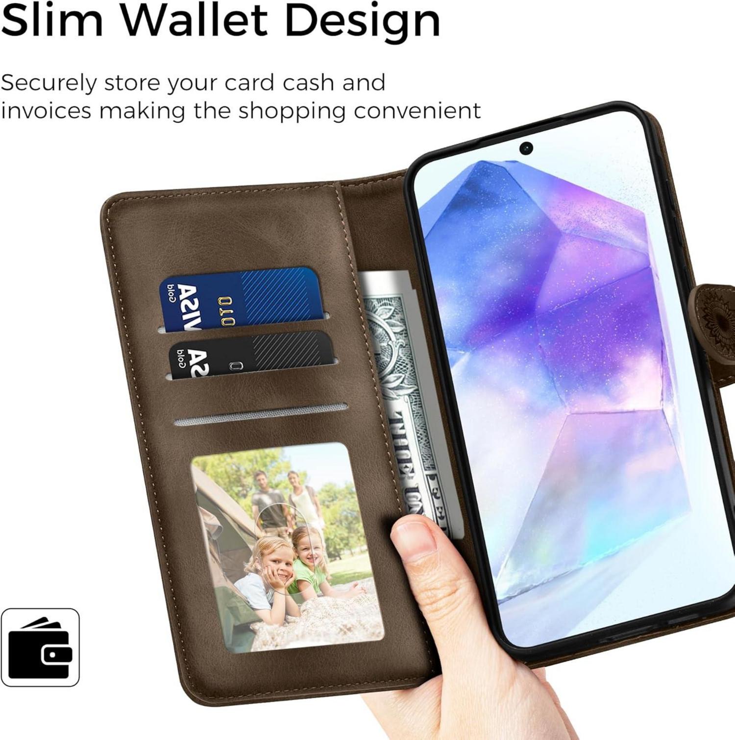 EASDNB Samsung Galaxy A55 5G Lederhülle Flip Wallet Case