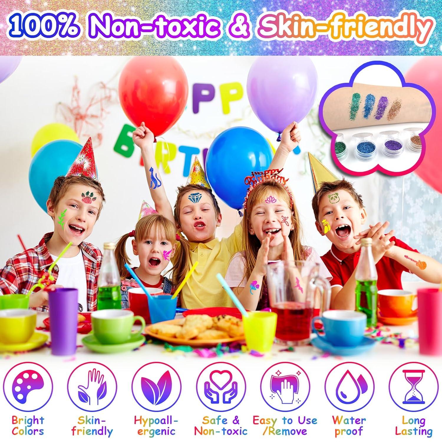 Glitzertattoo Set Kinder 40 Farben Schablonen Glitzer Tattoos