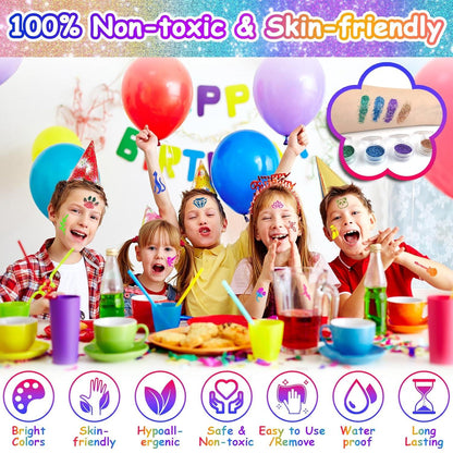 Glitzertattoo Set Kinder 40 Farben Schablonen Glitzer Tattoos