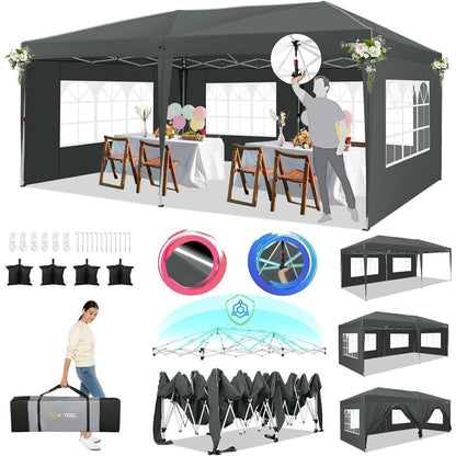 Faltpavillon 3x6 Wasserdicht mit 6 Seitenwänden & Sandsäcken