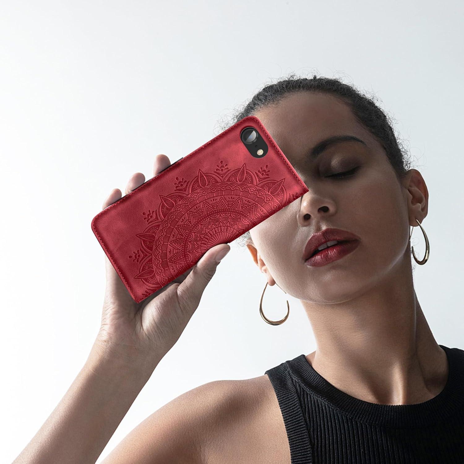 Handyhülle iPhone SE 2022/2020 7/8 Leder Flip Case Rot magnetisch