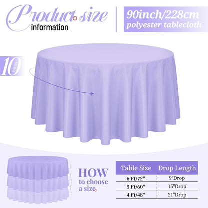 10er-Pack Runde Tischdecken Lila 228,6 cm – Flecken- & Knitterfrei