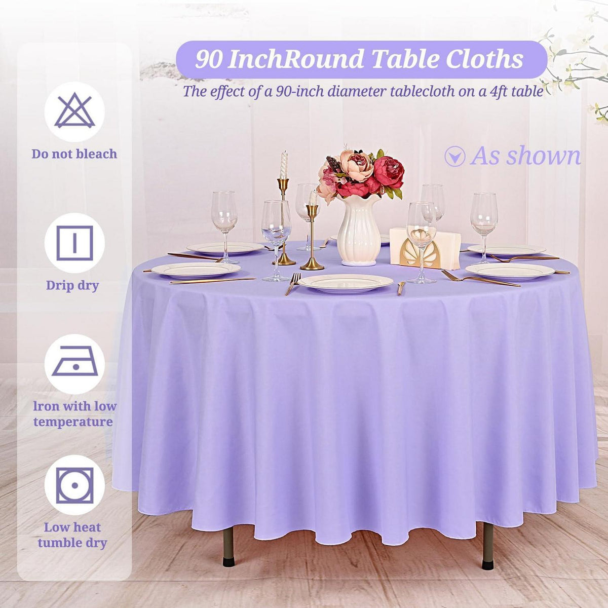 10er-Pack Runde Tischdecken Lila 228,6 cm – Flecken- & Knitterfrei