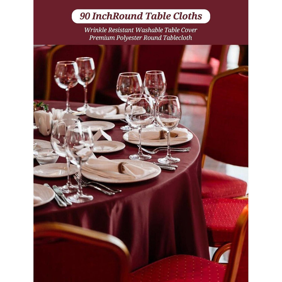 10x Burgunder Tischdecken 90 Zoll – Rund, Waschbar & Knitterfrei