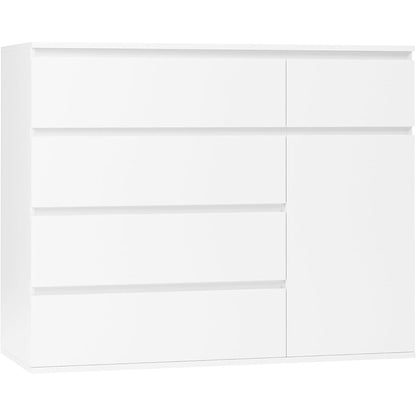 Weiße Kommode mit 5 Schubladen & Tür – 100cm Sideboard