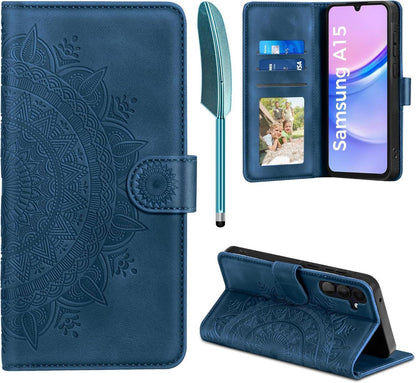 Samsung Galaxy A15 5G Flip Wallet Lederhülle Dunkelblau