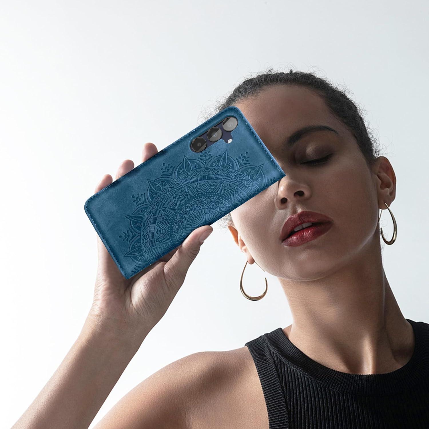 Samsung Galaxy A15 5G Hülle, Flip Wallet Leder Case Dunkelblau