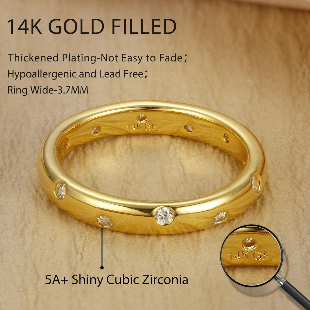 14 Karat Gold gefüllter Ring mit Zirkonia Damen | Ringgröße 57