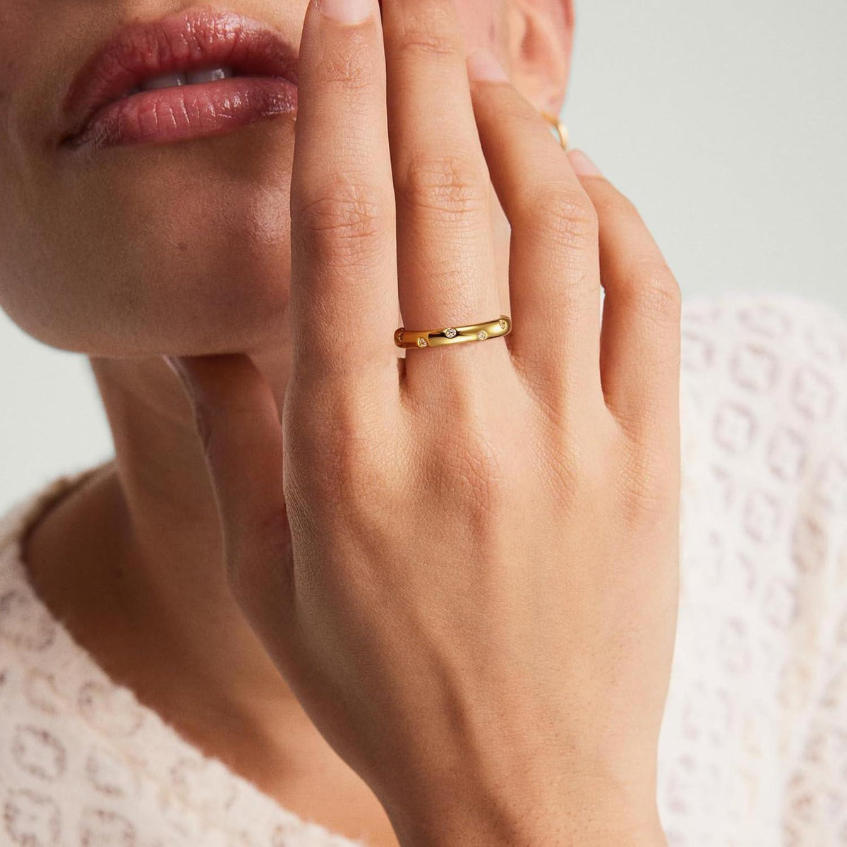 14 Karat Gold gefüllter Ring mit Zirkonia Damen | Ringgröße 57