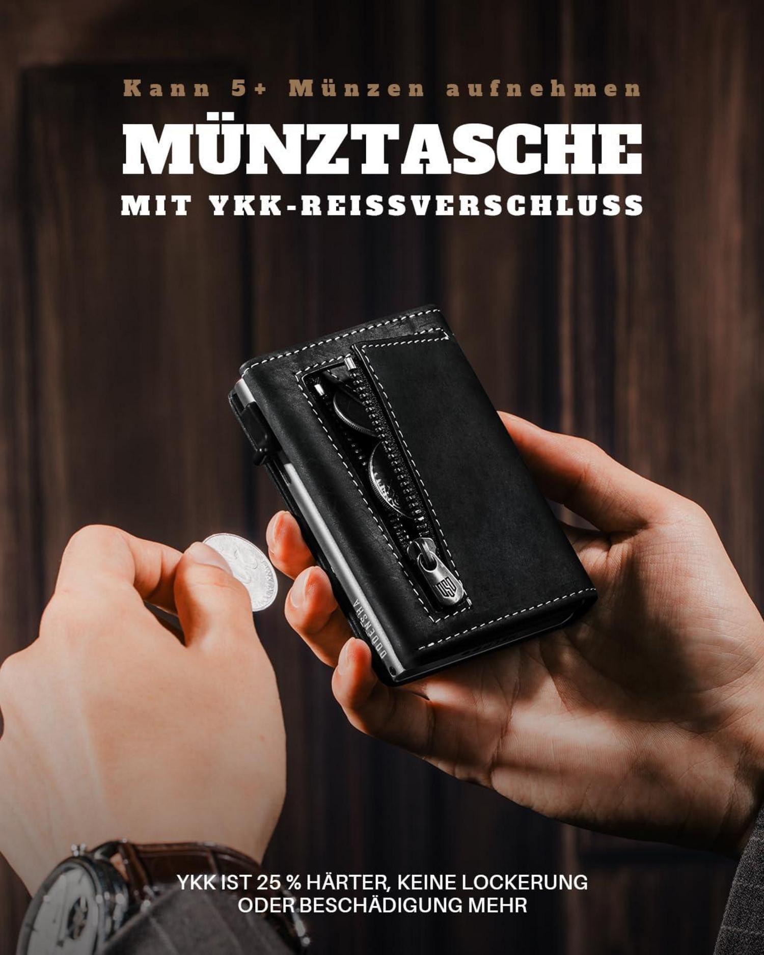 MagSnap Slim Wallet Herren mit Münzfach RFID Schutz SchwarzSilber
