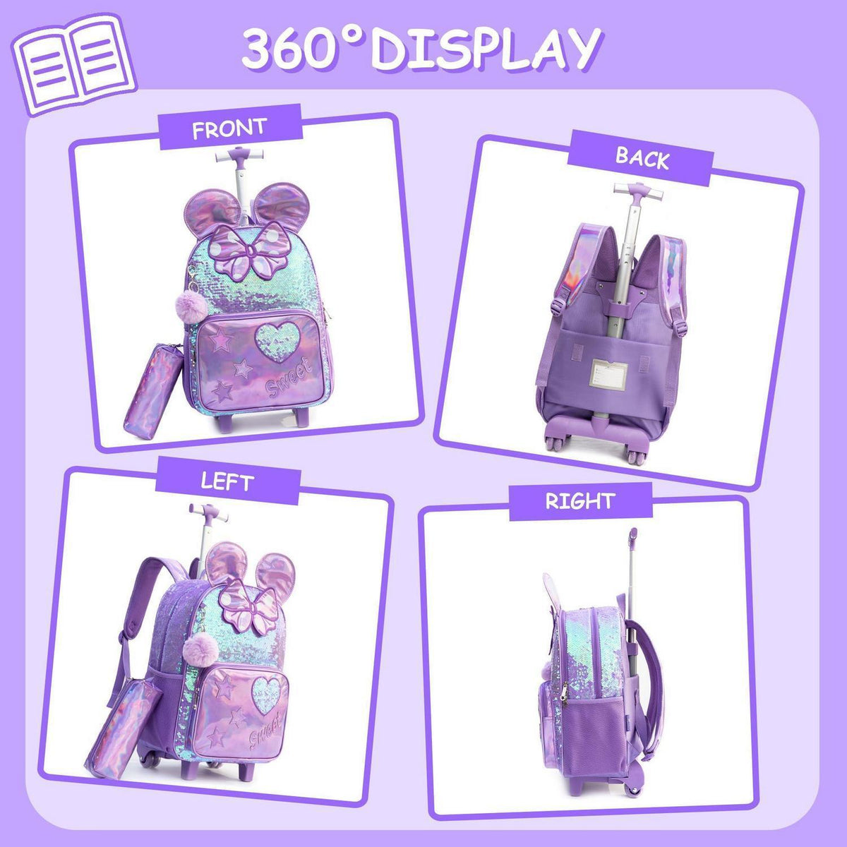 Schulranzen Trolley Mädchen 7 Jahre – Lila Mouse Set