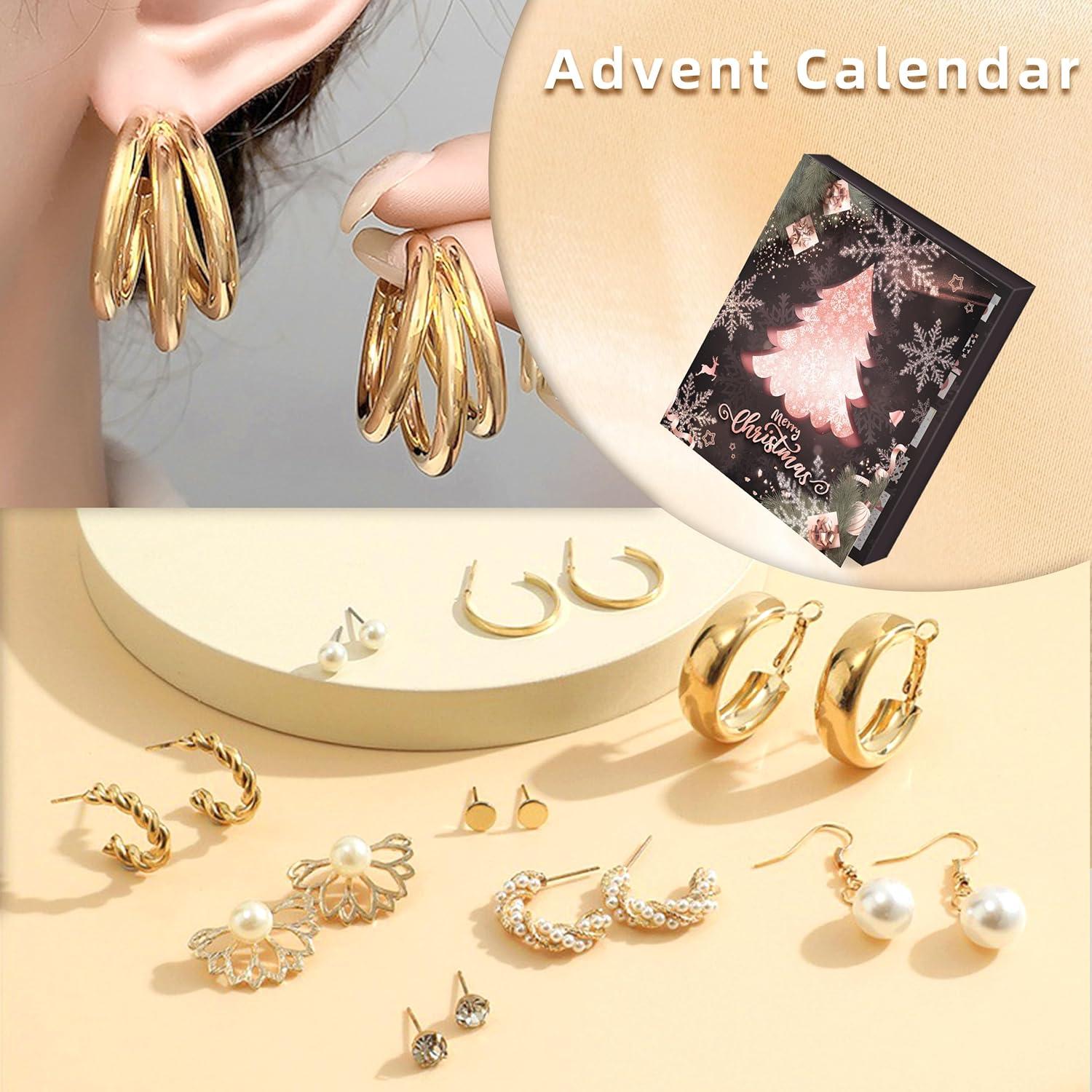 Adventskalender Schmuck für Frauen, Mädchen - 24 Überraschungen, Armband Halskette Ohrringe - Weihnachtskalender 2024