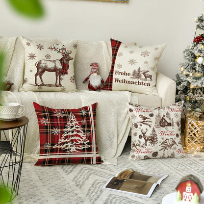 Weihnachts Kissenbezüge 4er Set Rot Schwarz BüffelKaro 40x40 cm