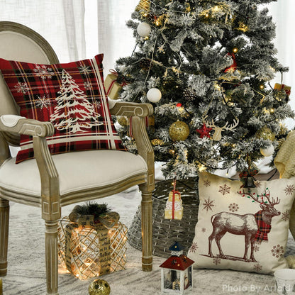 Weihnachts Kissenbezüge 4er Set Rot Schwarz BüffelKaro 40x40 cm