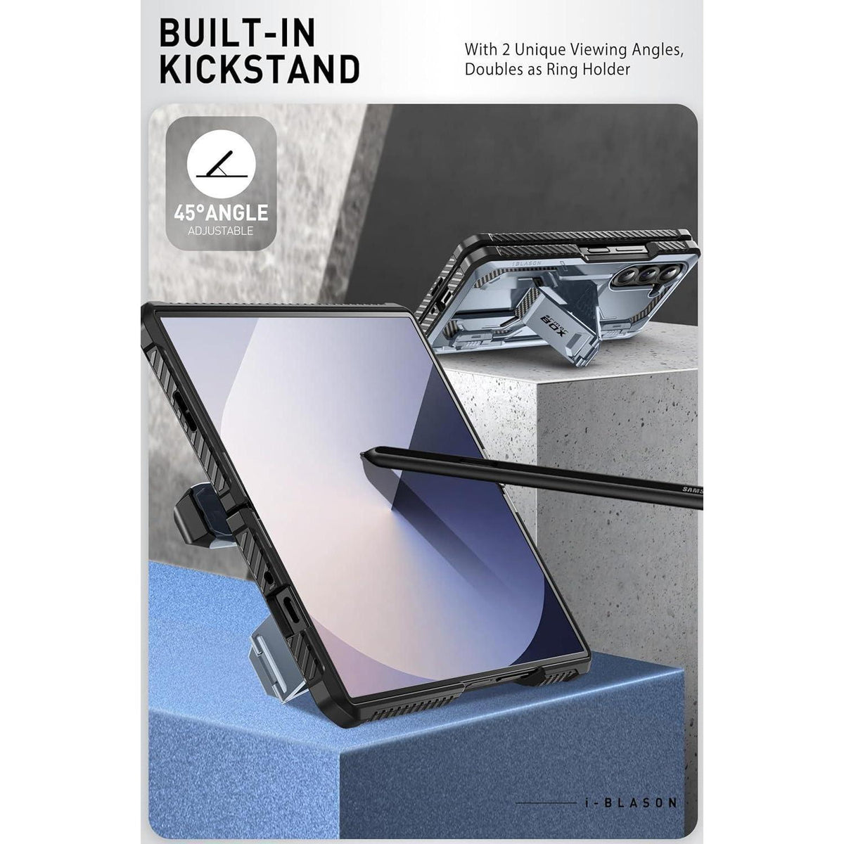 Galaxy Z Fold 6 Hülle mit S Pen Halter und Ständer, Blau