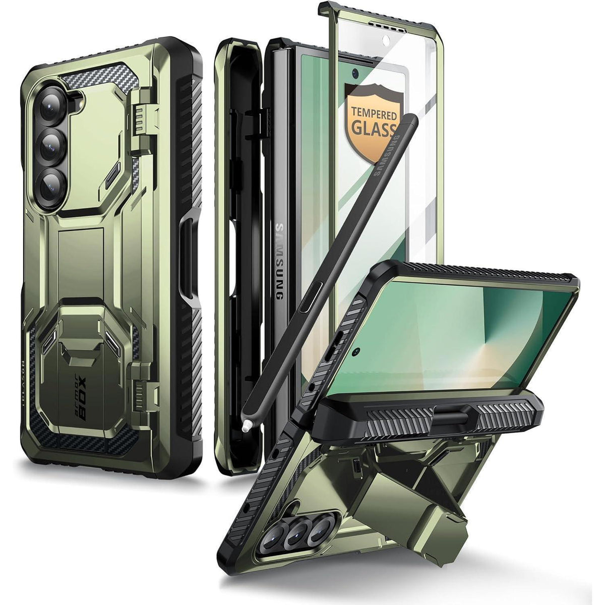 Galaxy Z Fold 6 Hülle mit S Pen Halter und Displayschutz Grün