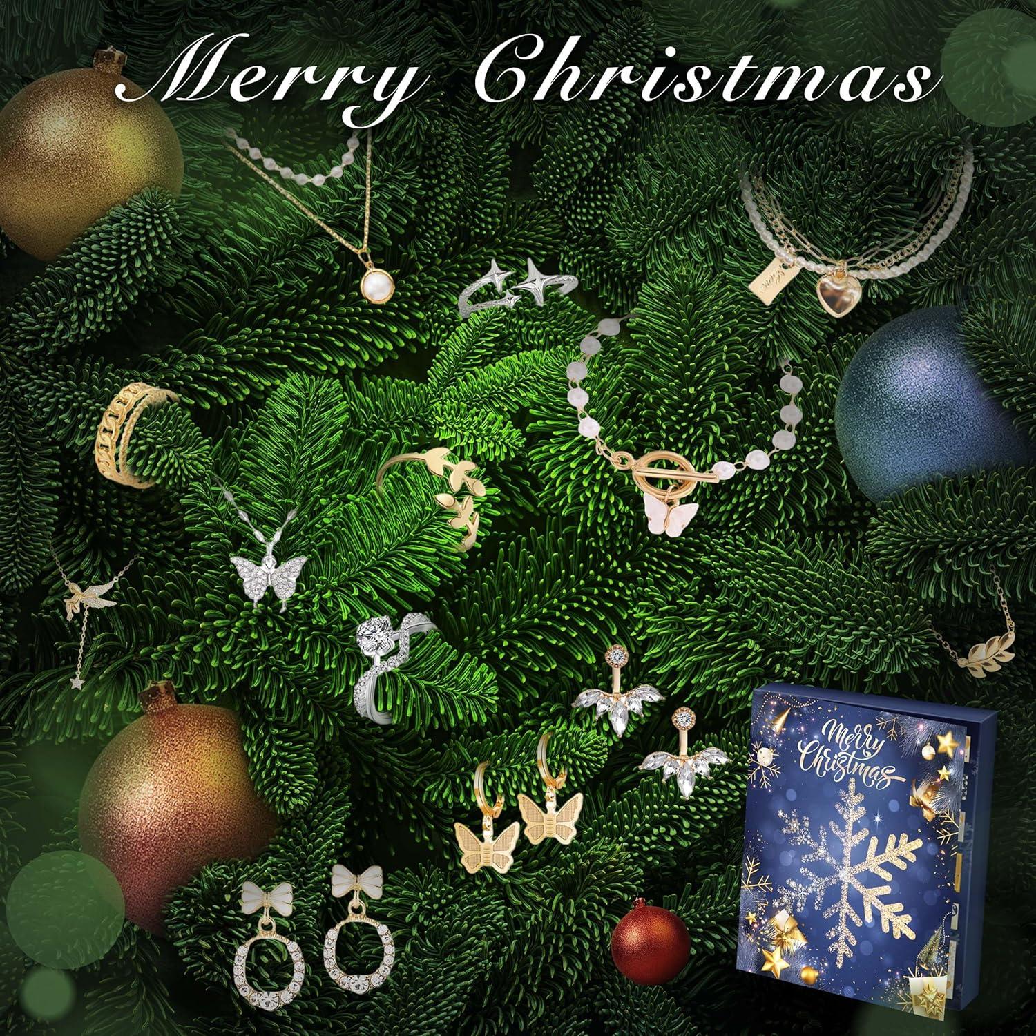 Adventskalender 2024 Schmuck-Set Damen & Mädchen Weihnachten 24 Überraschungen