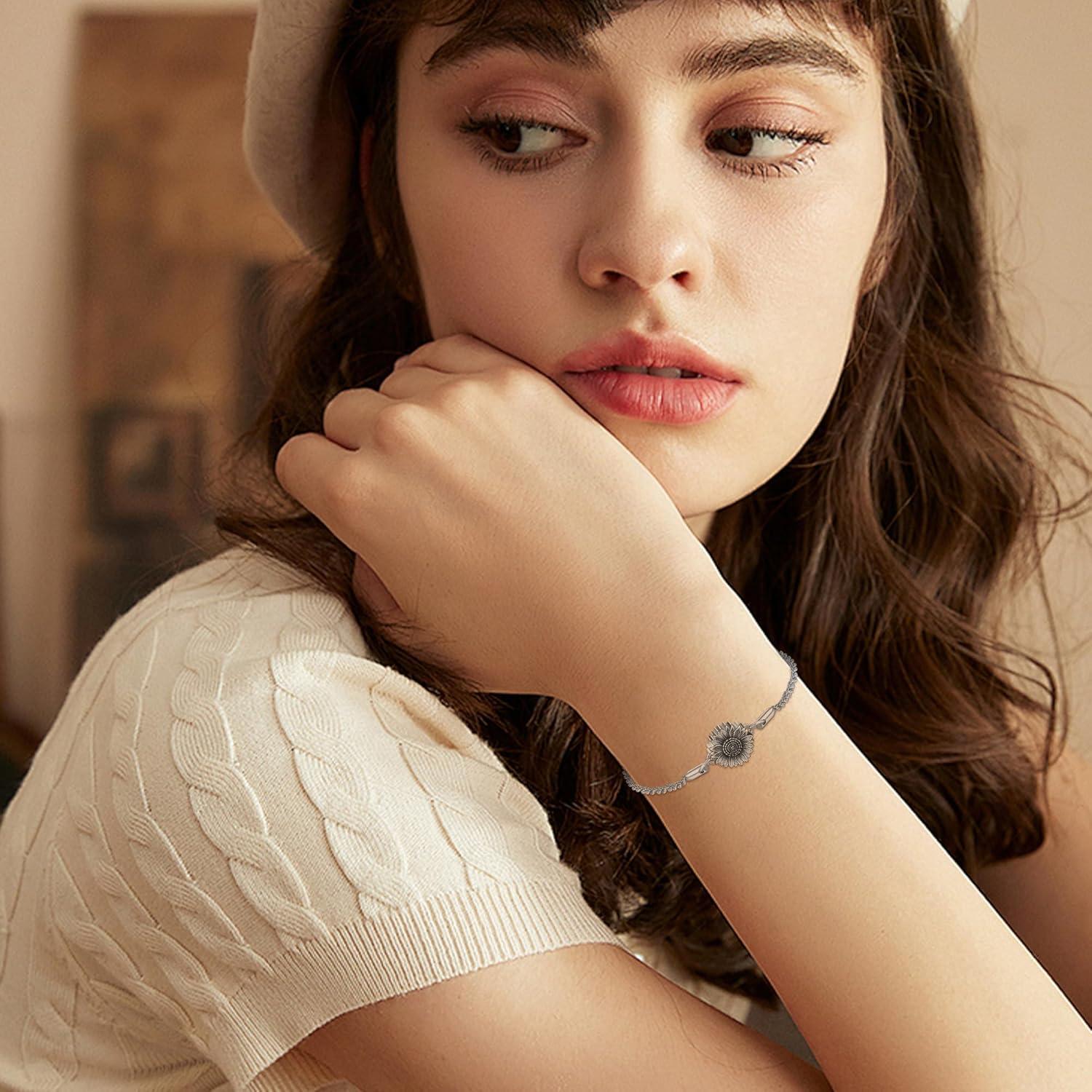 Sterling Silber Sonnenblume Urnen Armband für Damen