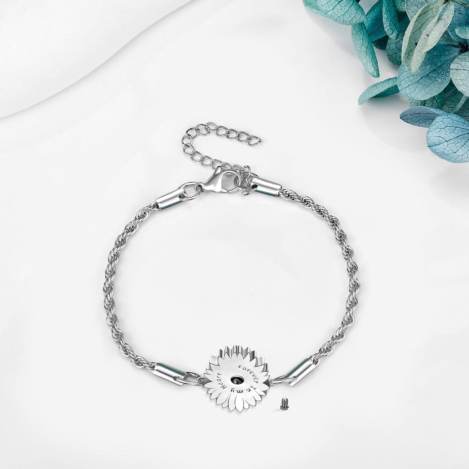 Sterling Silber Sonnenblume Urnen-Armband für Damen - Kremationsschmuck, Keepsake-Medaillon