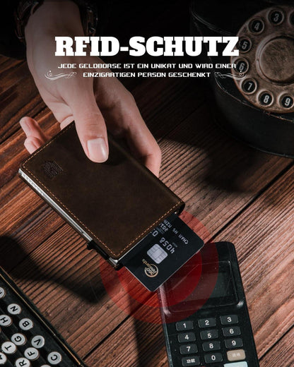 Slim Wallet Herren RFID Schutz Münzfach 10+ Karten Magnetisch BraunSilber