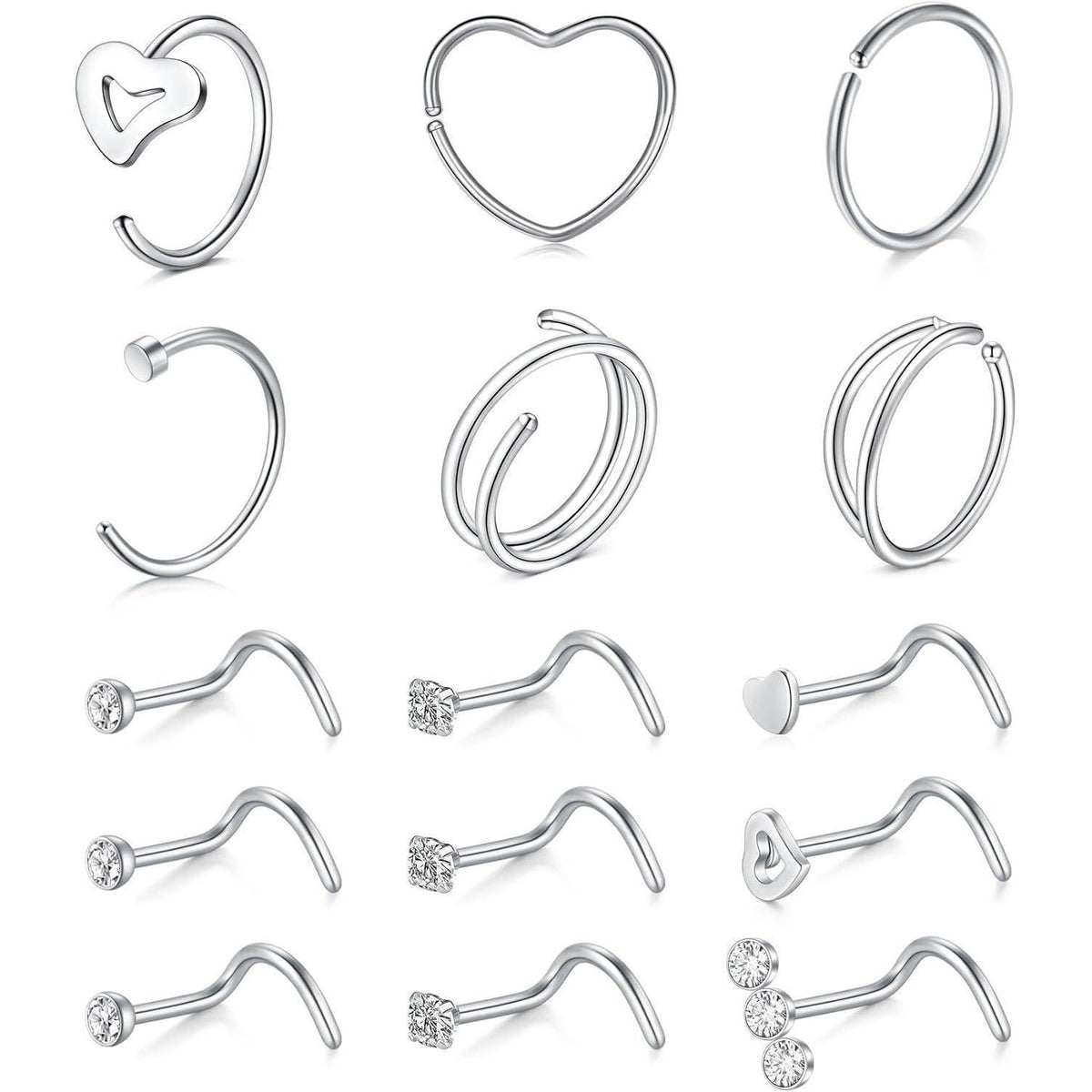 Nasenstecker Set 15 Stück Chirurgenstahl mit Nasenring