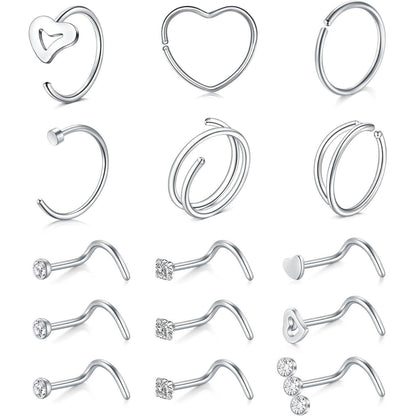 Nasenstecker Set 15 Stück Chirurgenstahl mit Nasenring