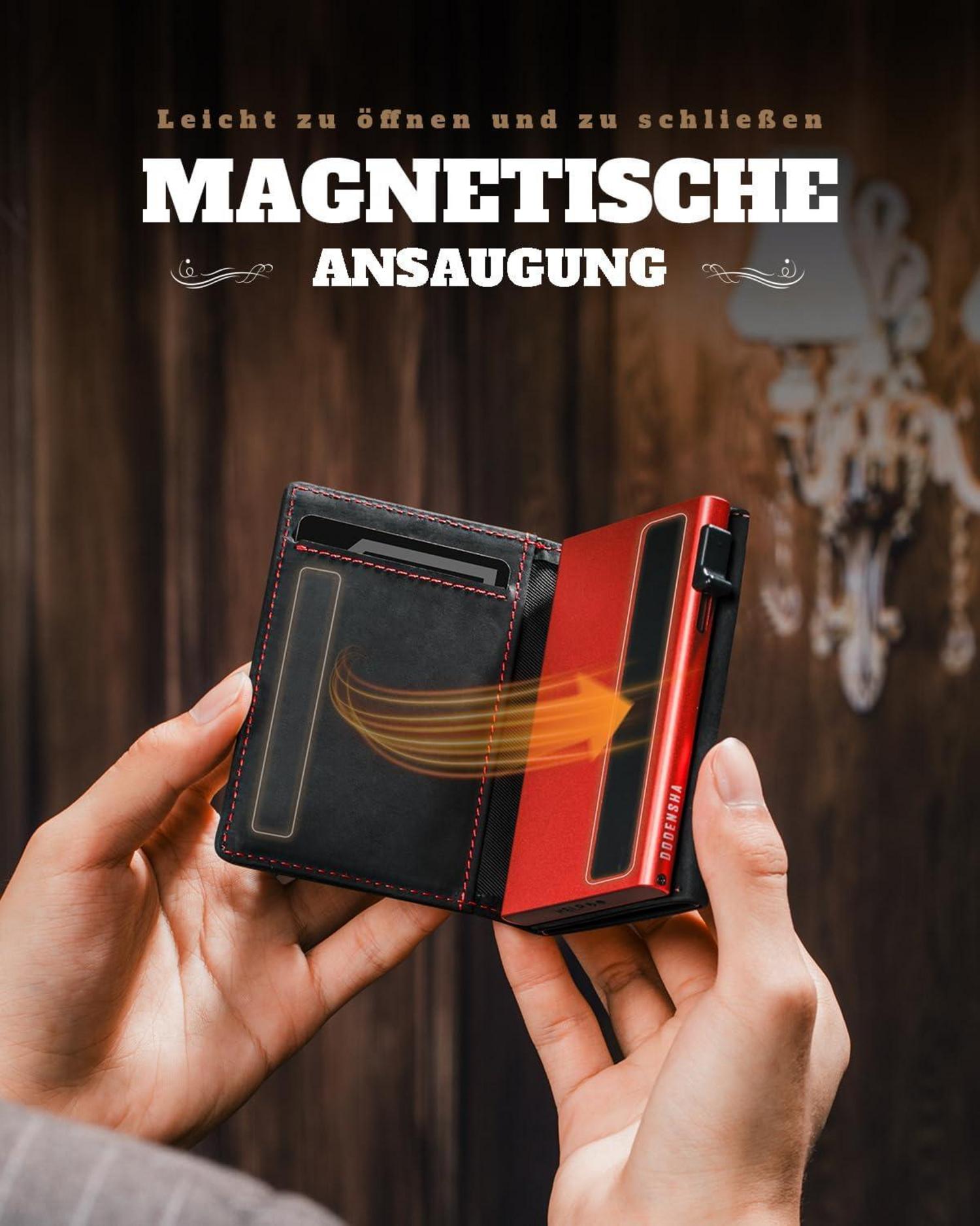 Herren Slim Wallet mit Münzfach RFID Schutz SchwarzRot