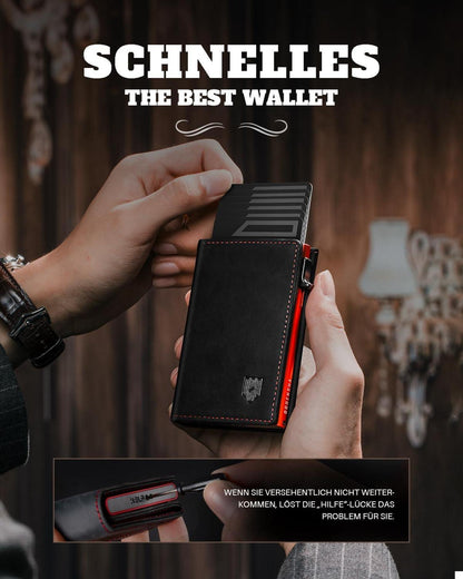 DODENSHA Herren Slim Wallet RFID Schutz Magnetverschluss SchwarzRot