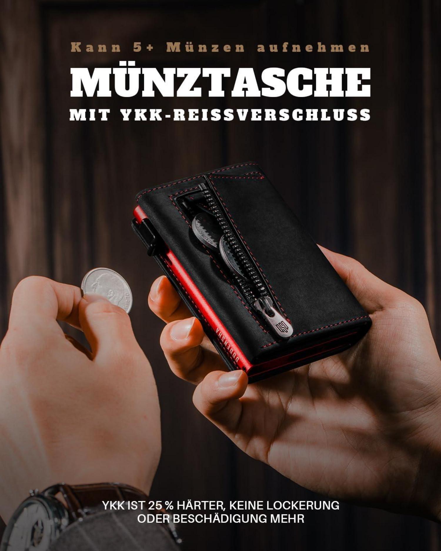 RFID Slim Wallet für Herren mit Münzfach Magnetverschluss SchwarzRot