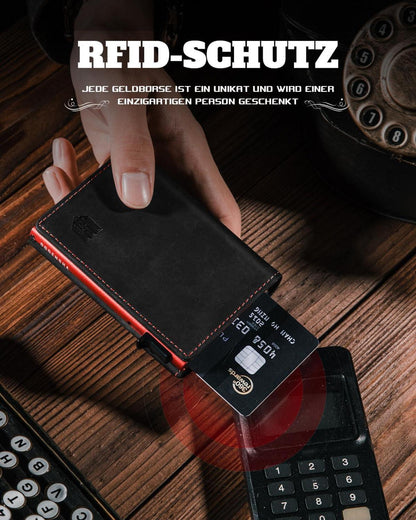DODENSHA Herren Slim Wallet RFID Schutz Magnetverschluss SchwarzRot