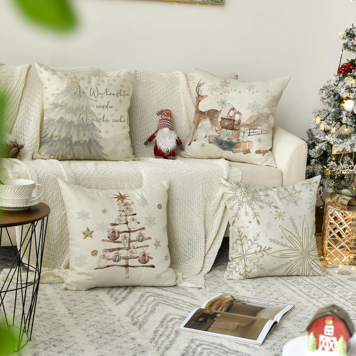 Weihnachtliche Kissenbezüge 4er Set 50x50 cm – Winter Deko