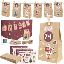 Adventskalender Tüten DIY Weihnachten Kinder Aufkleber Holzklammern