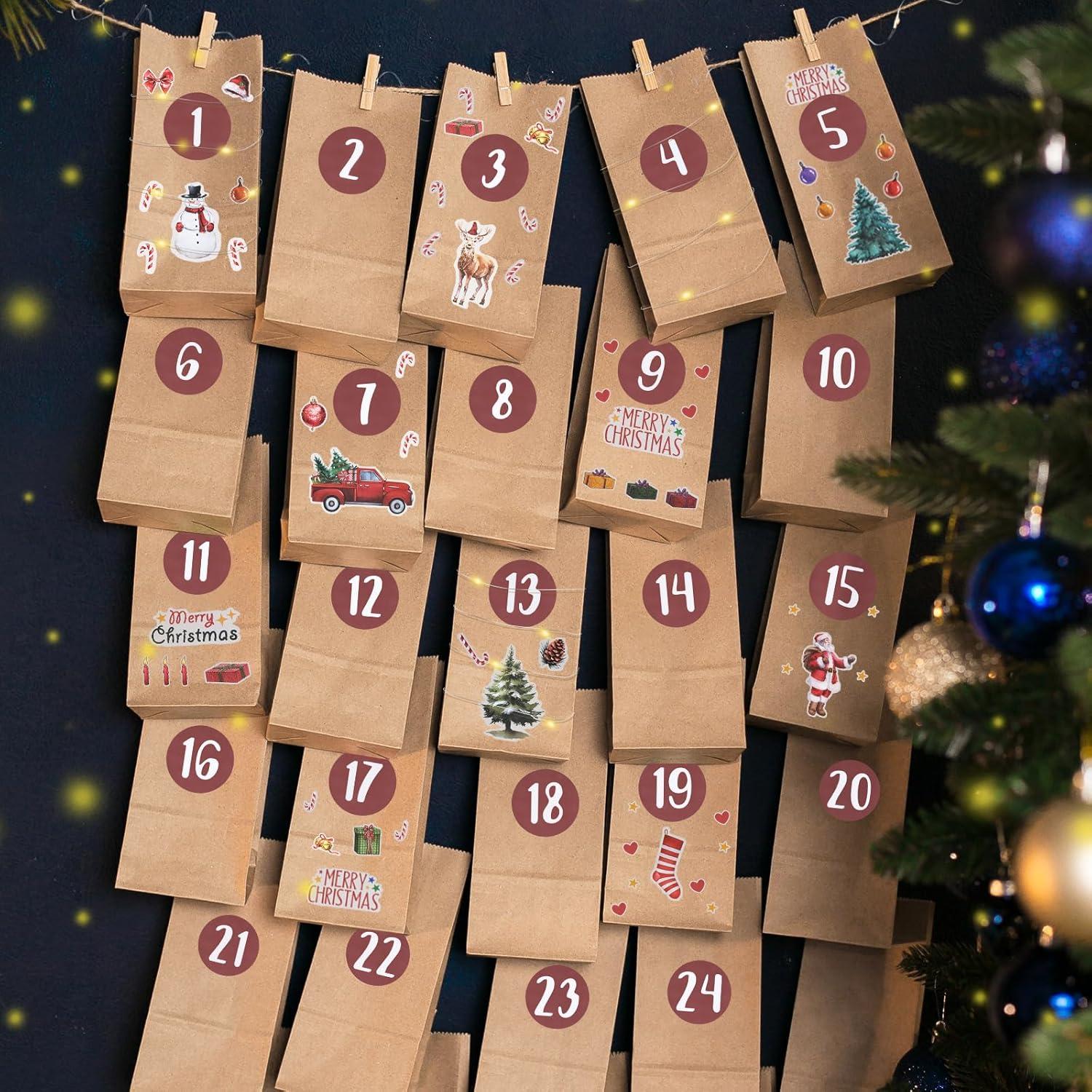 Adventskalender zum Befüllen Kinder 24 DIY Tüten Weihnachten Jute Holzklammern