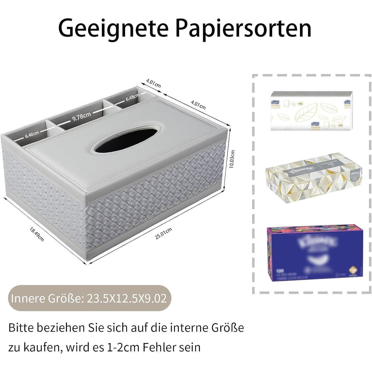 Taschentücherbox mit Organizer & Fernbedienungshalter in Lederoptik