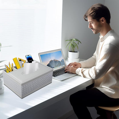 Taschentücherbox mit Organizer & Fernbedienungshalter in Lederoptik