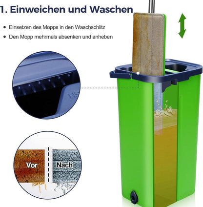 2in1 Wischmopp Set mit Eimer & Auswringfunktion