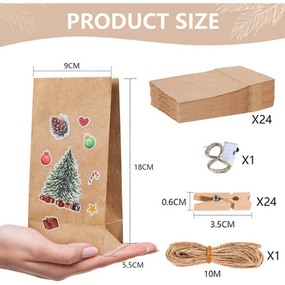 Adventskalender zum Befüllen 24 Papiertüten Holzklammern