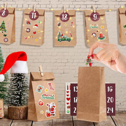 Adventskalender zum Befüllen 24 Papiertüten Holzklammern