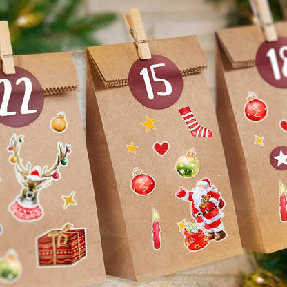 Adventskalender zum Befüllen Kraftpapier Set 24 Papiertüten Aufkleber