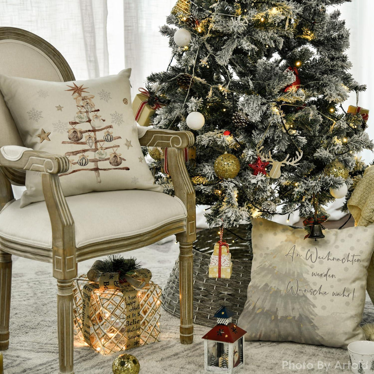 Weihnachtliche Kissenbezüge 4er Set, 40x40 cm, Beige