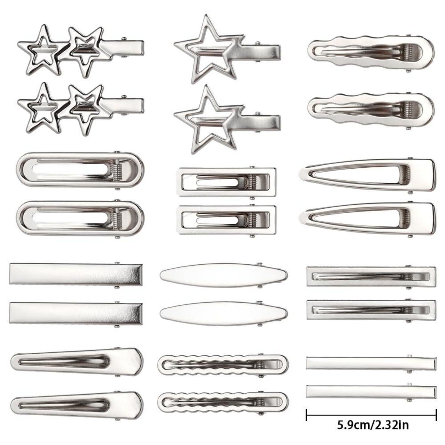 24er Set Silber Haarspangen für Damen - Metall Haarclips