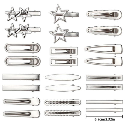 24er Set Silber Haarspangen für Damen - Metall Haarclips