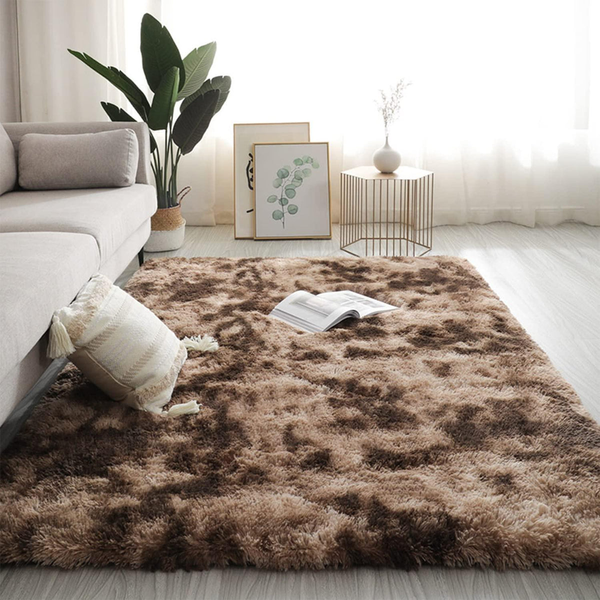 Flauschiger Shaggy Teppich Wohnzimmer 80x200cm Khaki