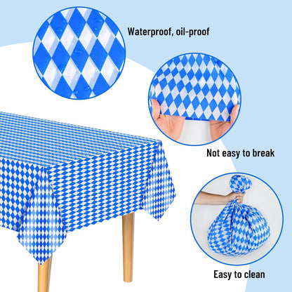 NEBURORA Oktoberfest Tischdecke bayerische Flagge blau-weiß Rautenkaro PEVA Einweg 54x108 Zoll