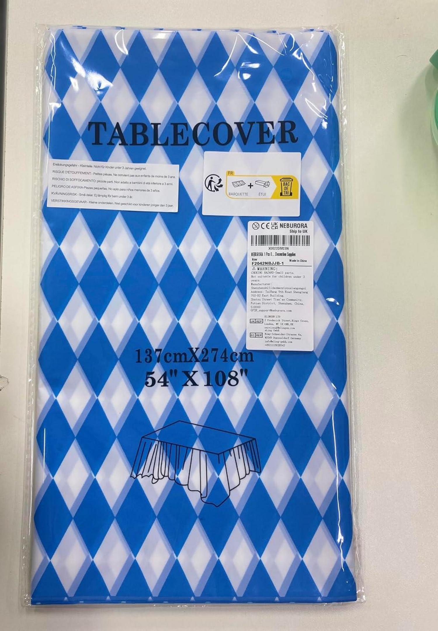 Oktoberfest Tischdecke bayerische Flagge blau-weiß Rautenkaro 54x108in
