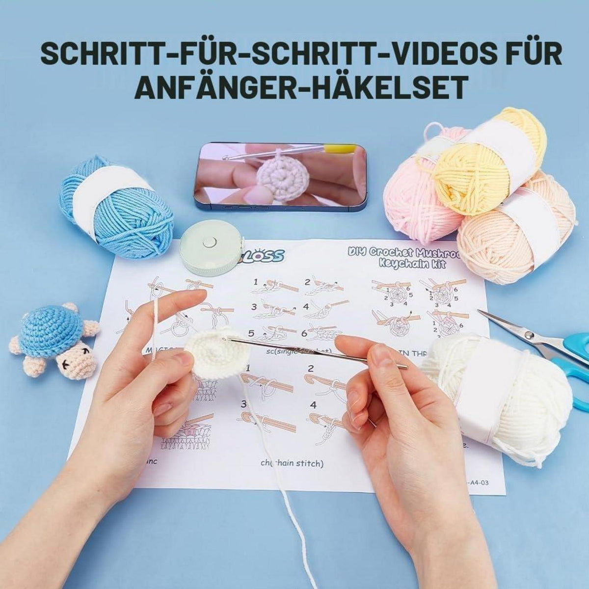 Häkelset Schildkröten Schlüsselanhänger DIY Anfänger Set mit Video
